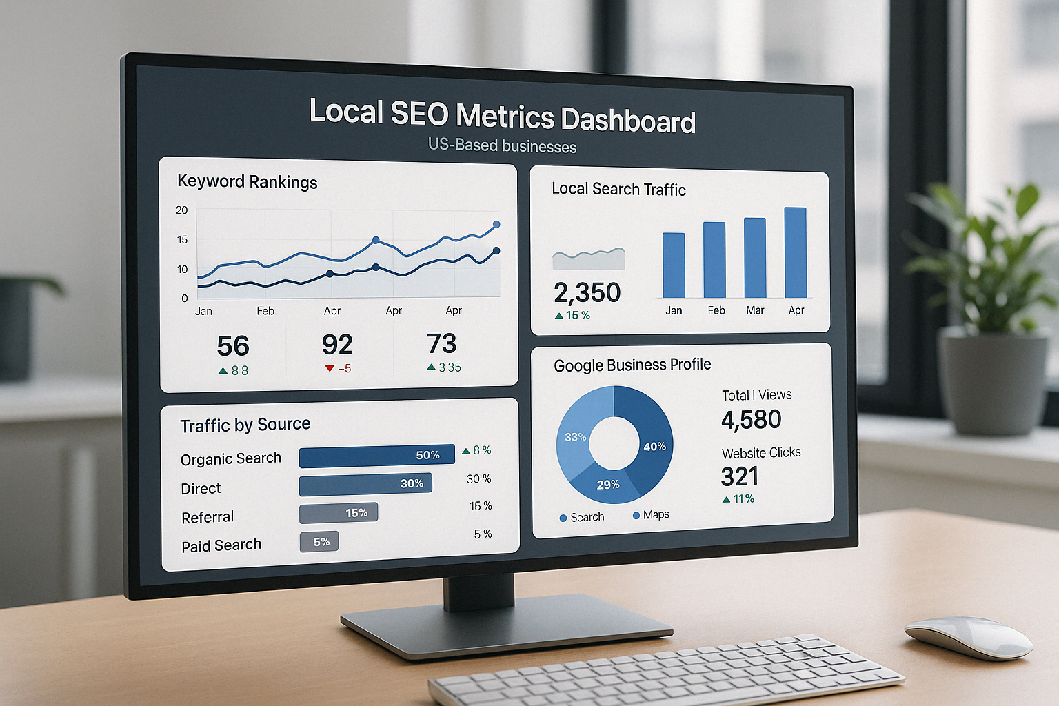 local seo metrics dashboard showing rankings and GBP performance - white label local seo reports