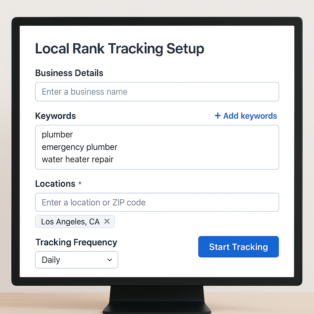 local rank tracking setup interface - rank tracking for local keywords