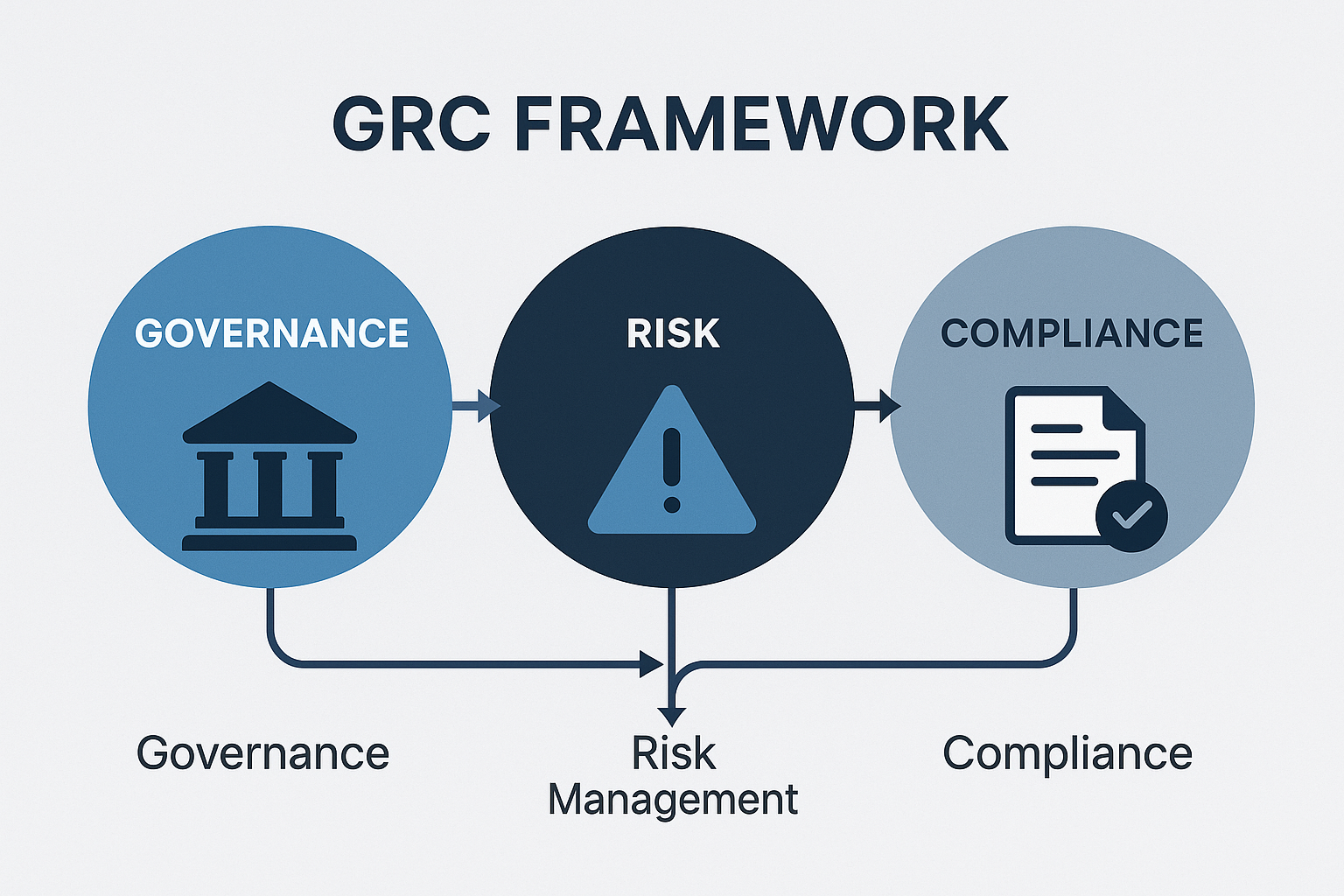 Core components of a GRC framework showing the interconnection between governance structures, risk management processes, and compliance procedures - governance risk and compliance framework