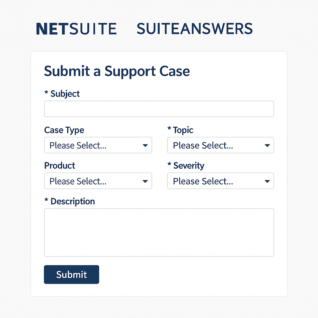 NetSuite SuiteAnswers support case submission form - netsuite suiteanswers
