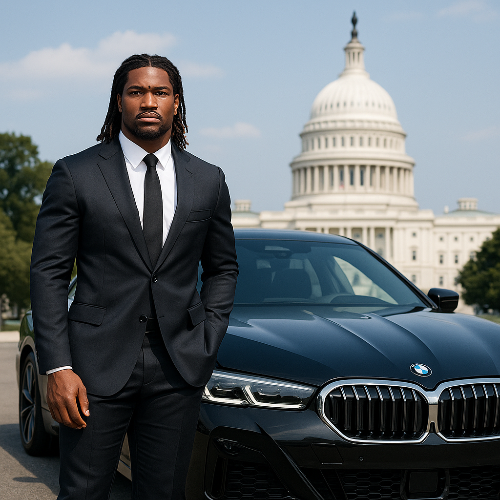 Will Anderson Jr. posing with a BMW luxury vehicle - athlete car endorsement