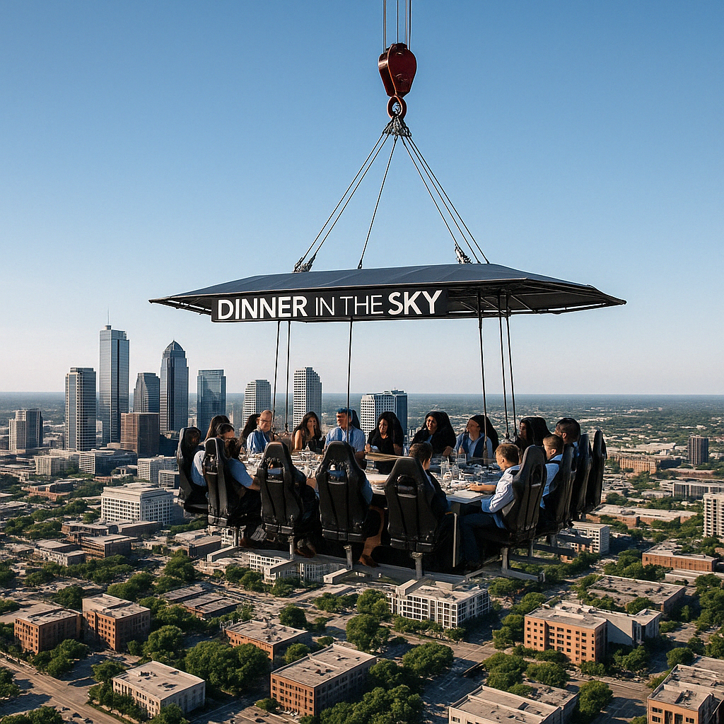 aerial view of dinner in the sky experience - unique dining spots