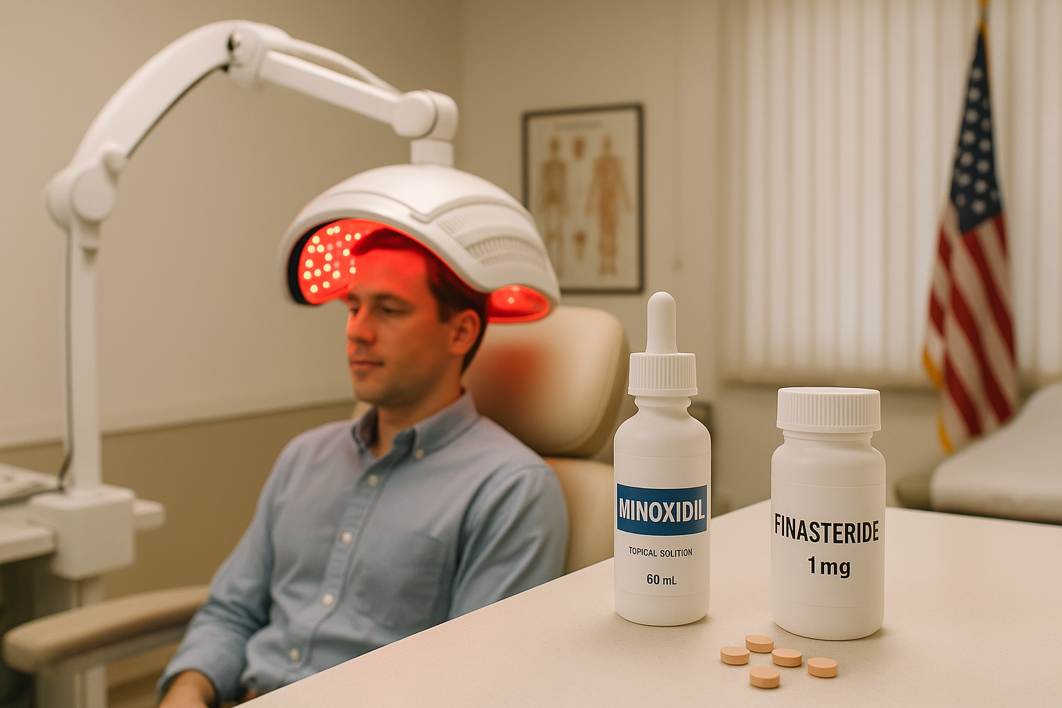 combination therapy approach showing LLLT with topical and oral treatments - hair loss laser treatment near me