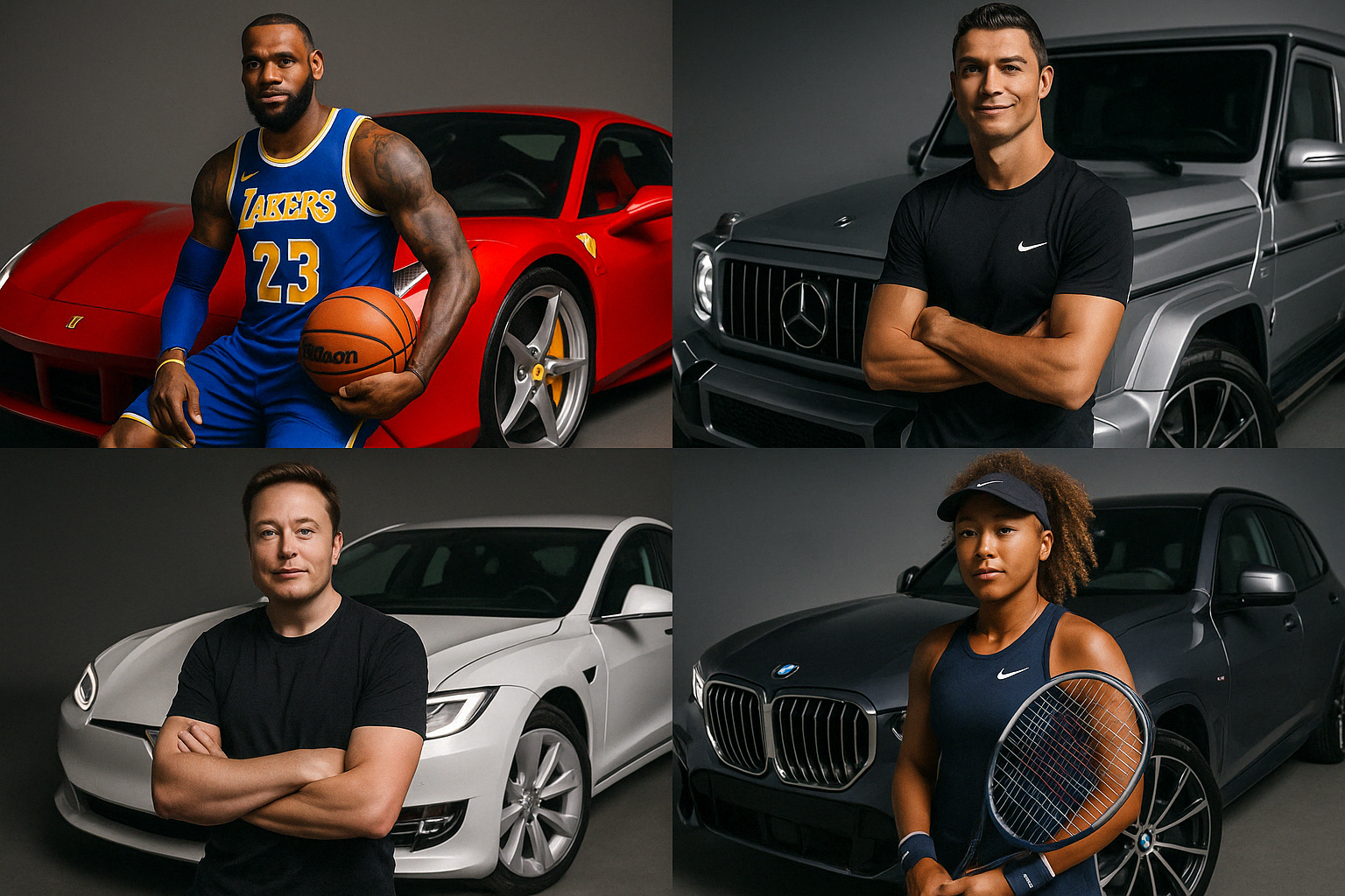 collage of famous athletes with their endorsed car brands - athlete car endorsement