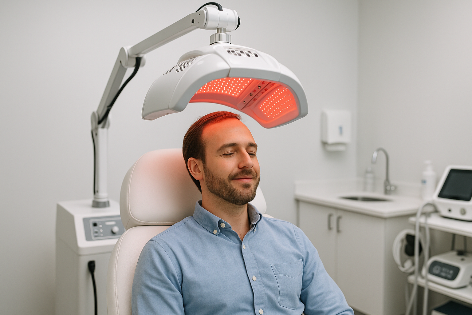 patient receiving LLLT treatment in a professional setting - hair loss laser treatment near me
