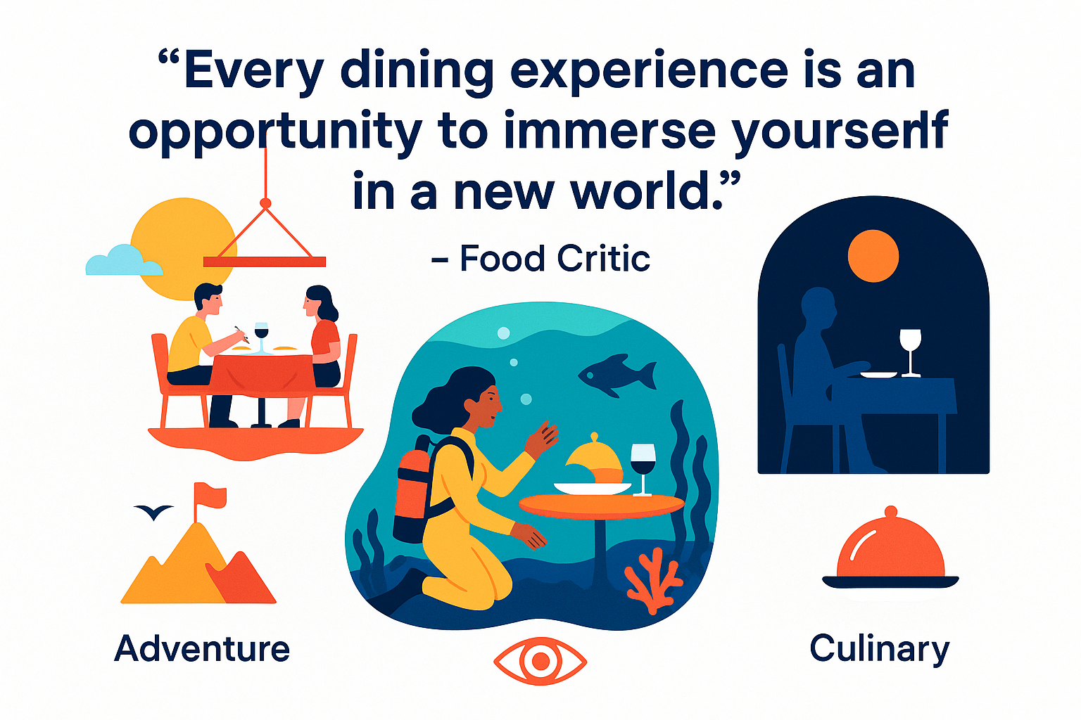 Quote from food critic saying "Every dining experience is an opportunity to immerse yourself in a new world." - unique dining spots infographic 