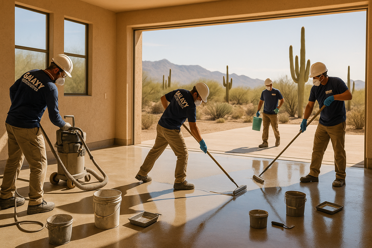 Galaxy's team installing a concrete coating in Tucson home - concrete coatings tucson