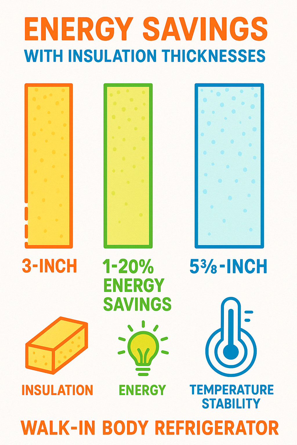 Infographic showing energy savings with different insulation thicknesses in walk-in body refrigerators - walk-in body refrigerator infographic 