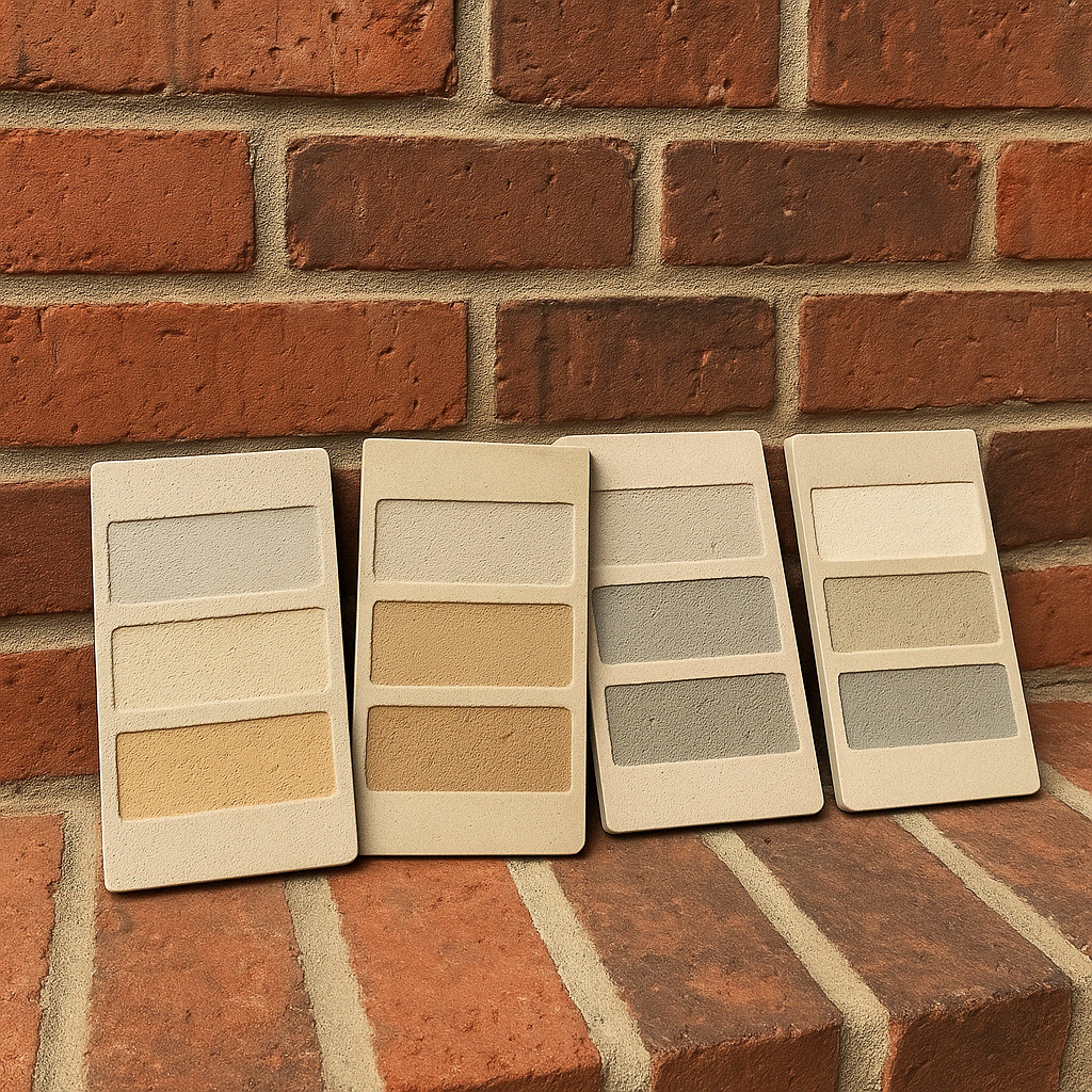 mortar color samples against brick wall - Brick Mortar Repair