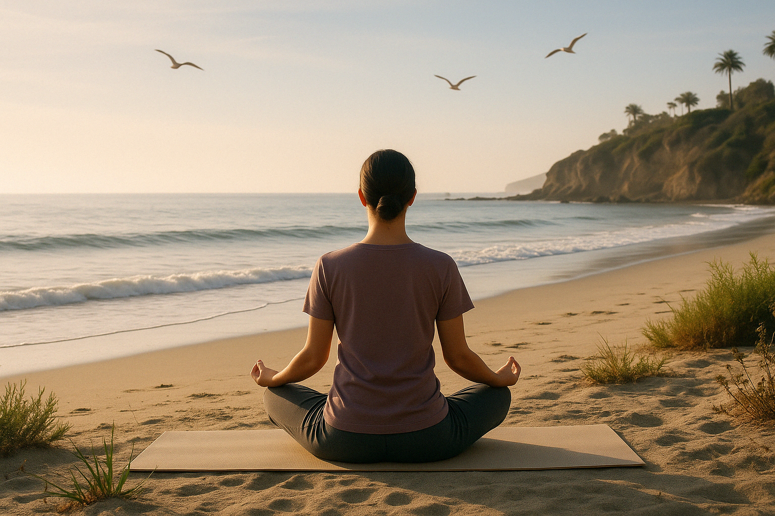 person meditating in a peaceful outdoor setting near Laguna Beach - meditation for addiction recovery
