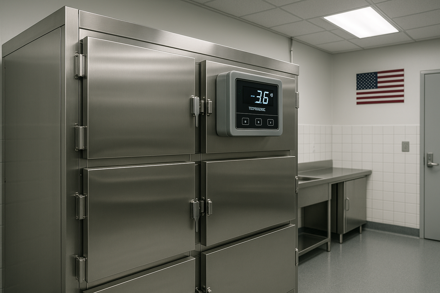 Energy-efficient body freezer morgue with digital monitoring system - body freezer morgue