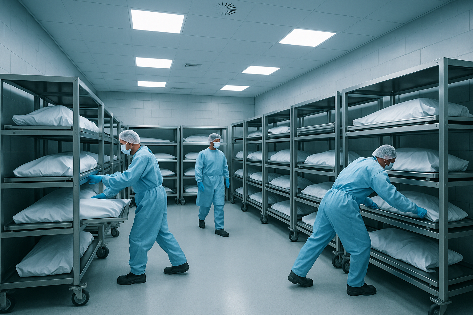 A modern morgue facility with efficient storage rack systems in operation - morgue storage racks