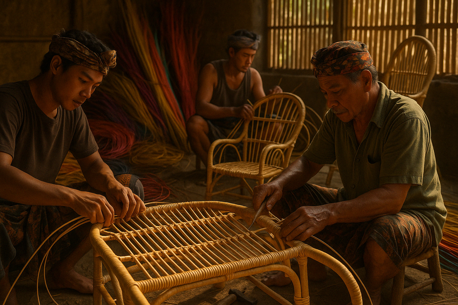 balinese artisans at work - balinese rattan furniture