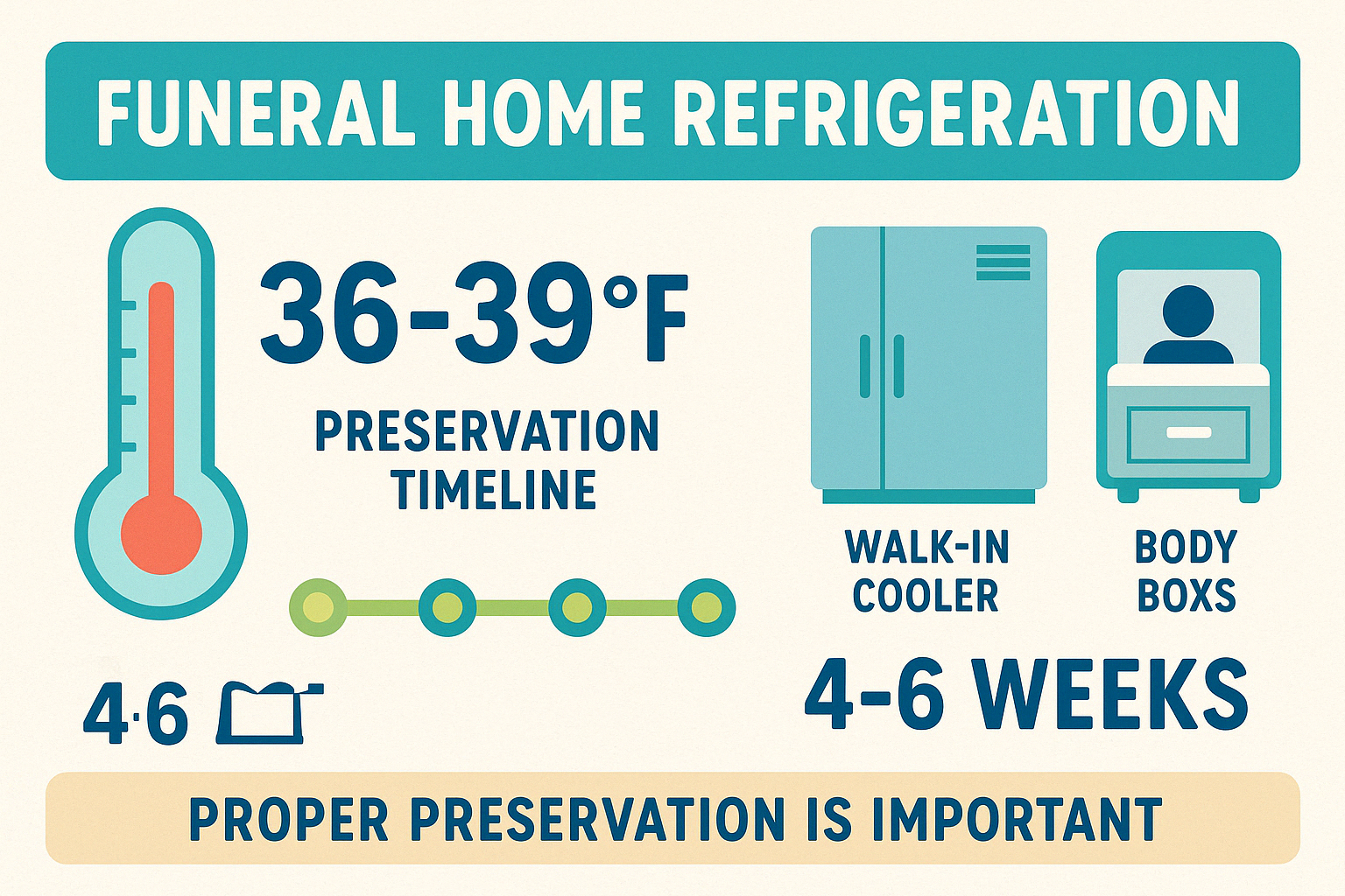 Funeral home refrigeration temperature and preservation timeline infographic - funeral home refrigeration infographic 