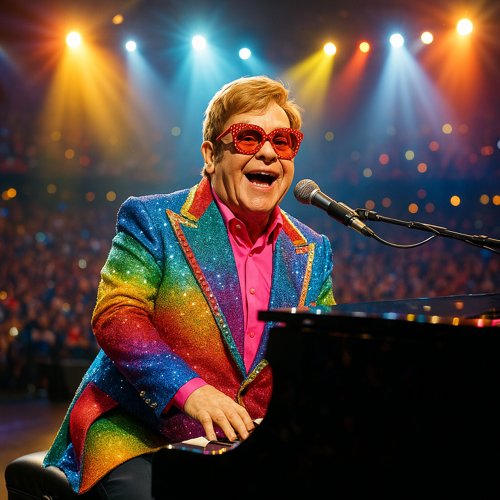 Elton John performing on stage sober - celebrities with alcohol addictions Elton John performing on stage sober - celebrities with alcohol addictions