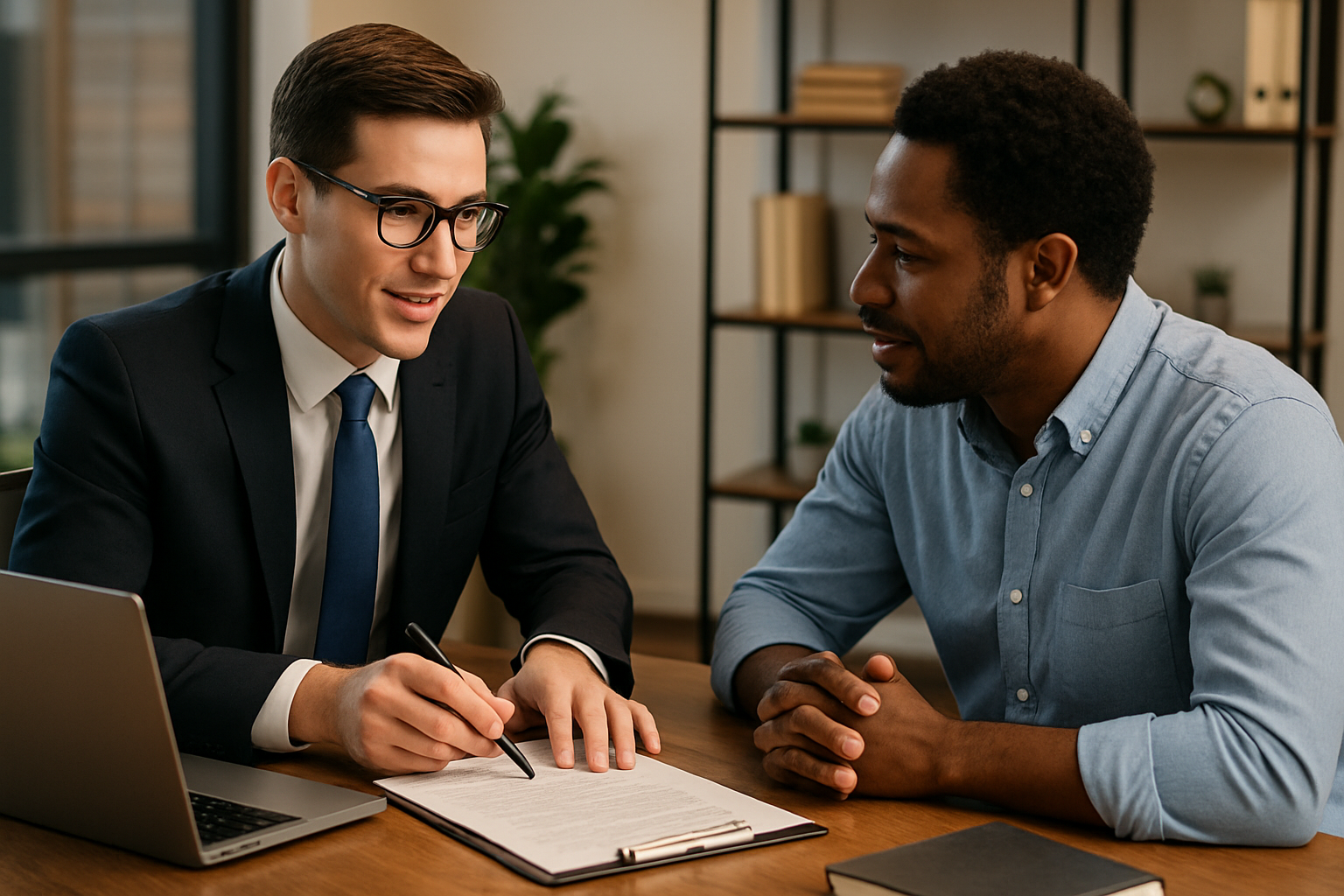 attorney advising business owner at a desk - general legal practice