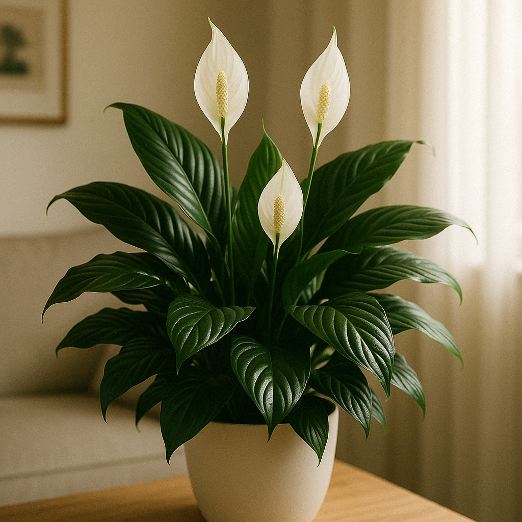 peace lily with white flowers - low maintenance plants