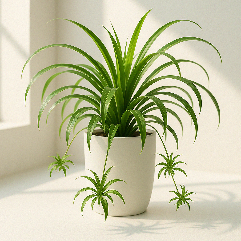 spider plant with spiderettes - low maintenance plants