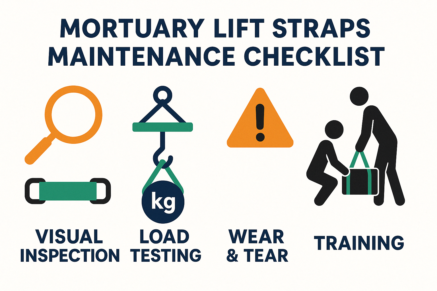 Infographic showing maintenance checklist for straps - straps for mortuary lifts infographic 
