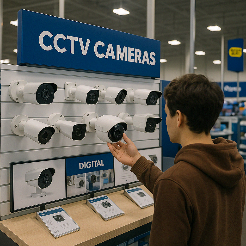 person examining different camera options - digital cctv camera