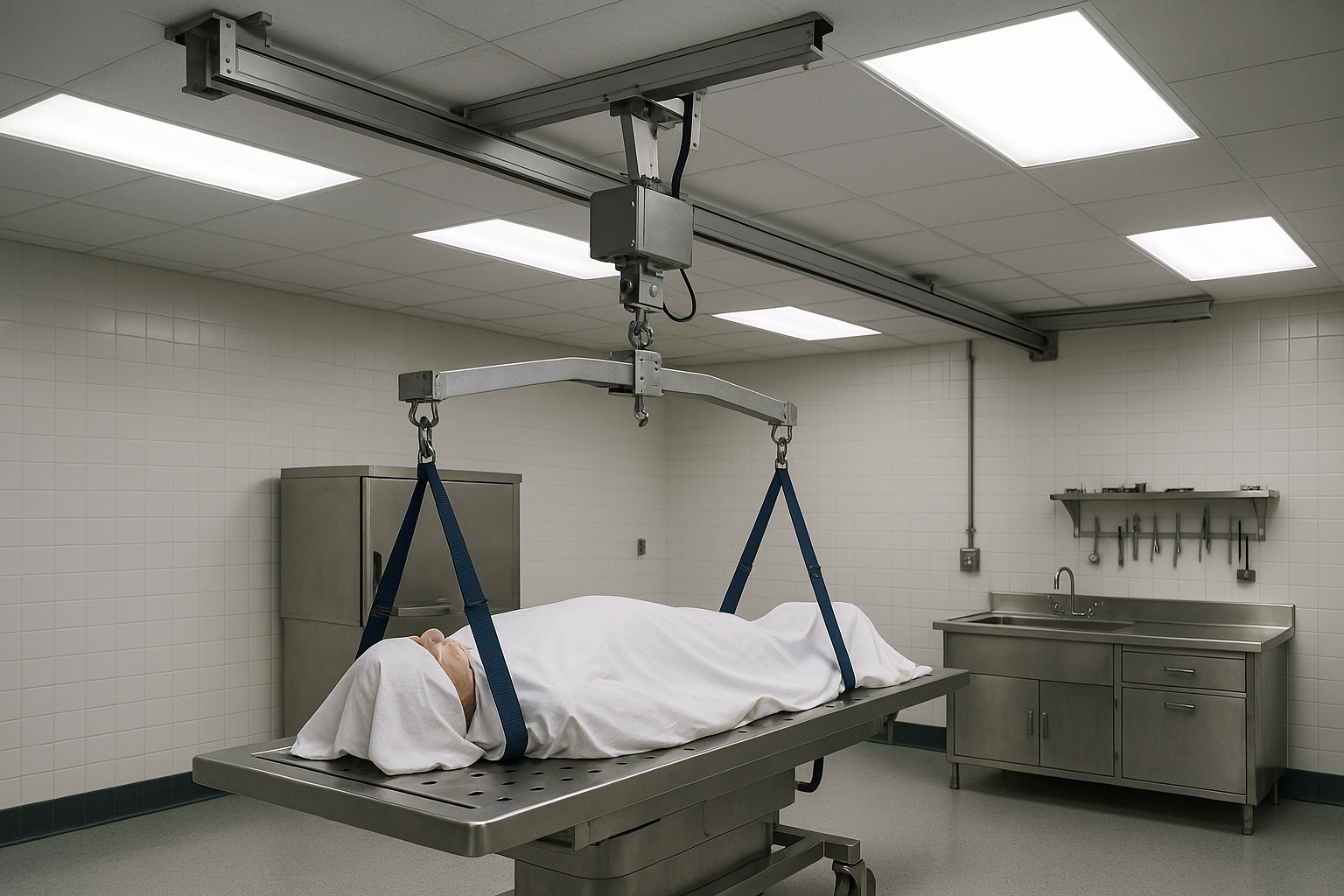 overhead gantry mortuary lift system - mortuary lift