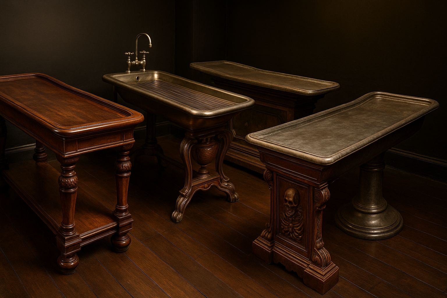 collection of notable antique embalming tables from different eras - antique embalming table for sale