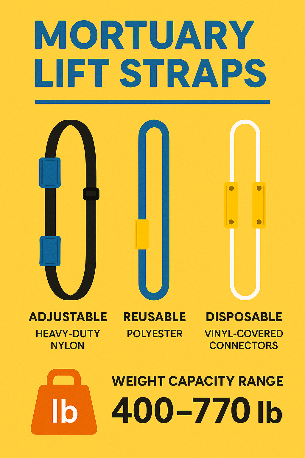 QUOTE "Straps used in mortuary lifts must meet high strength requirements." - straps for mortuary lifts infographic 
