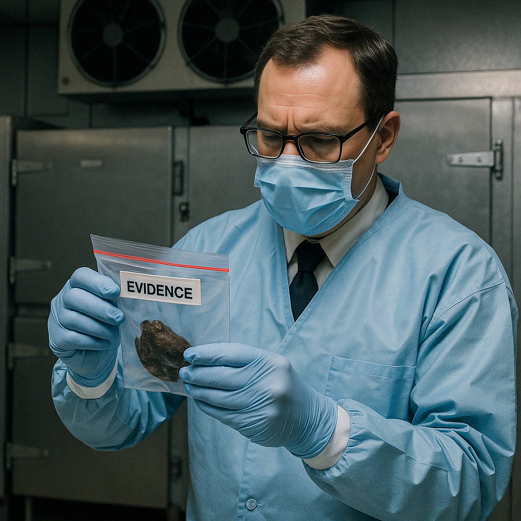 Forensic pathologist examining preserved evidence in morgue cooler setting - morgue cooler temperature
