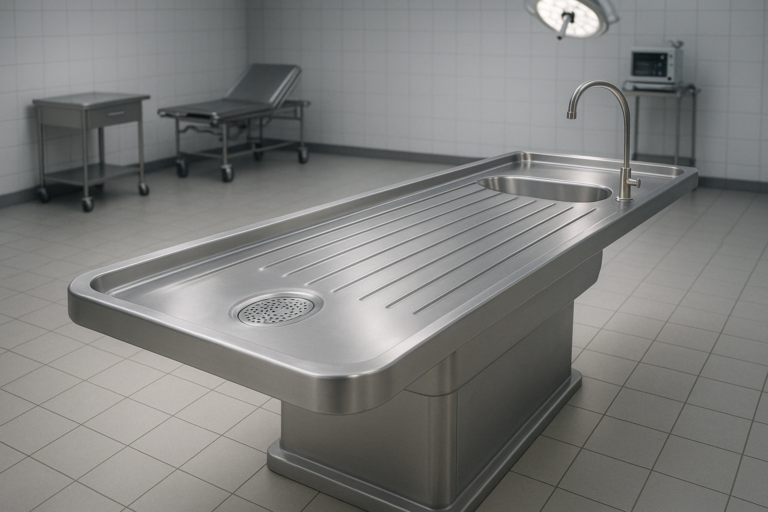 stainless steel autopsy table with drainage system - morgue equipment