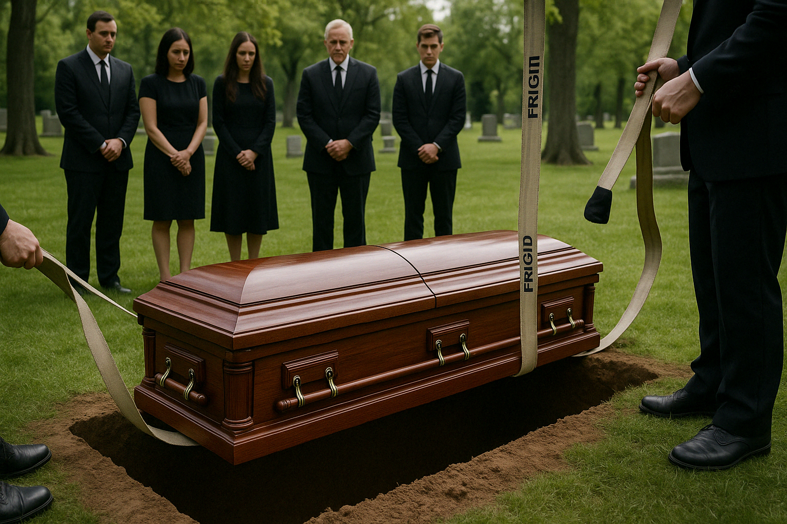 Frigrid Straps during coffin lowering - straps for mortuary lifts
