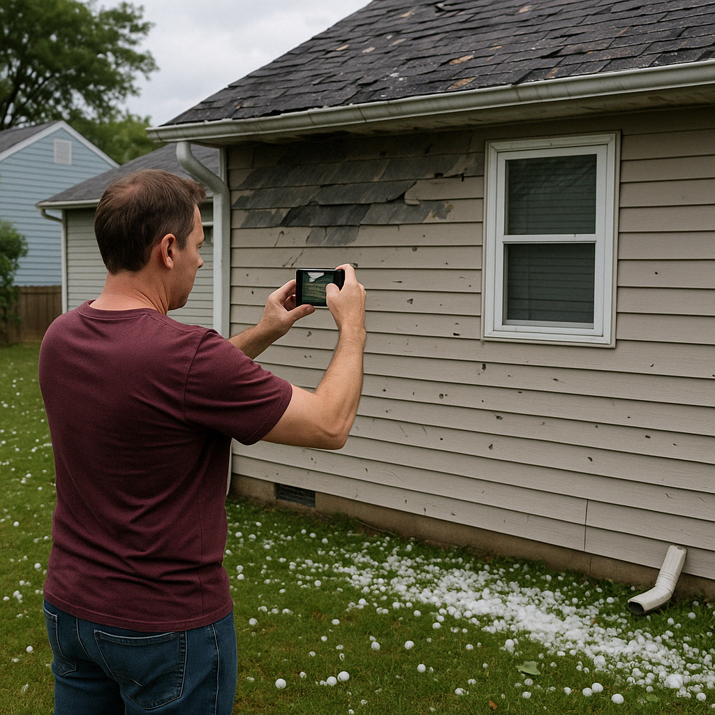 Homeowner documenting hail damage - hail damage claims