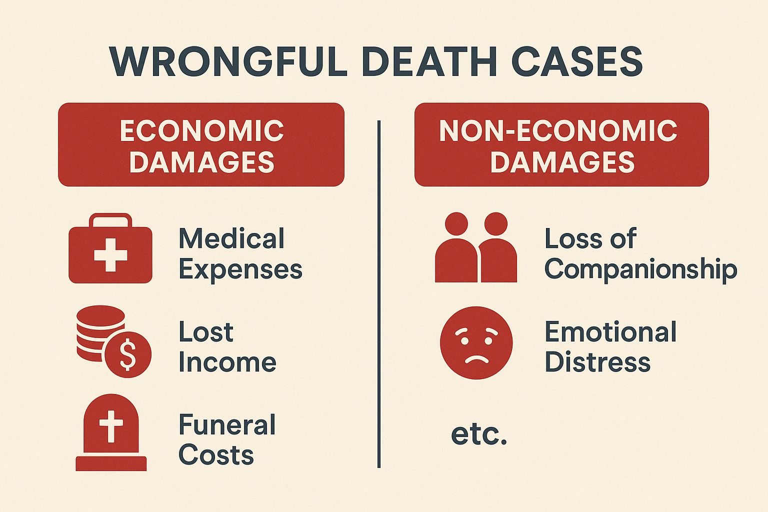Comparison of economic vs non-economic damages in wrongful death cases - Hollywood wrongful death lawyer infographic 