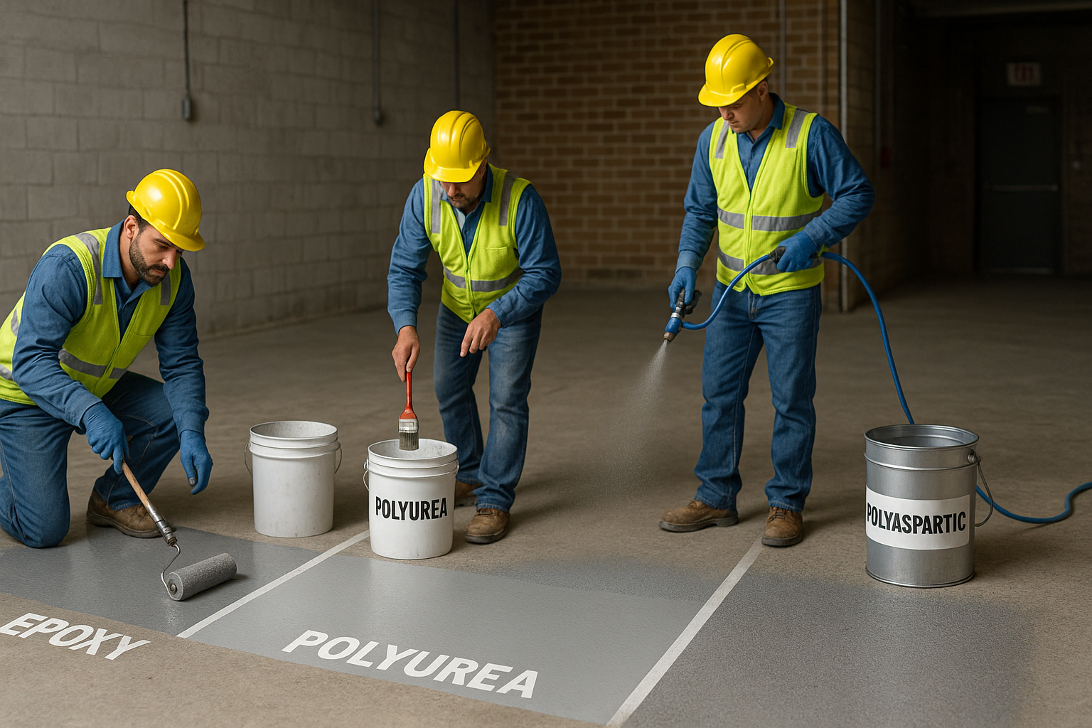 different types of concrete coatings being applied - coated concrete