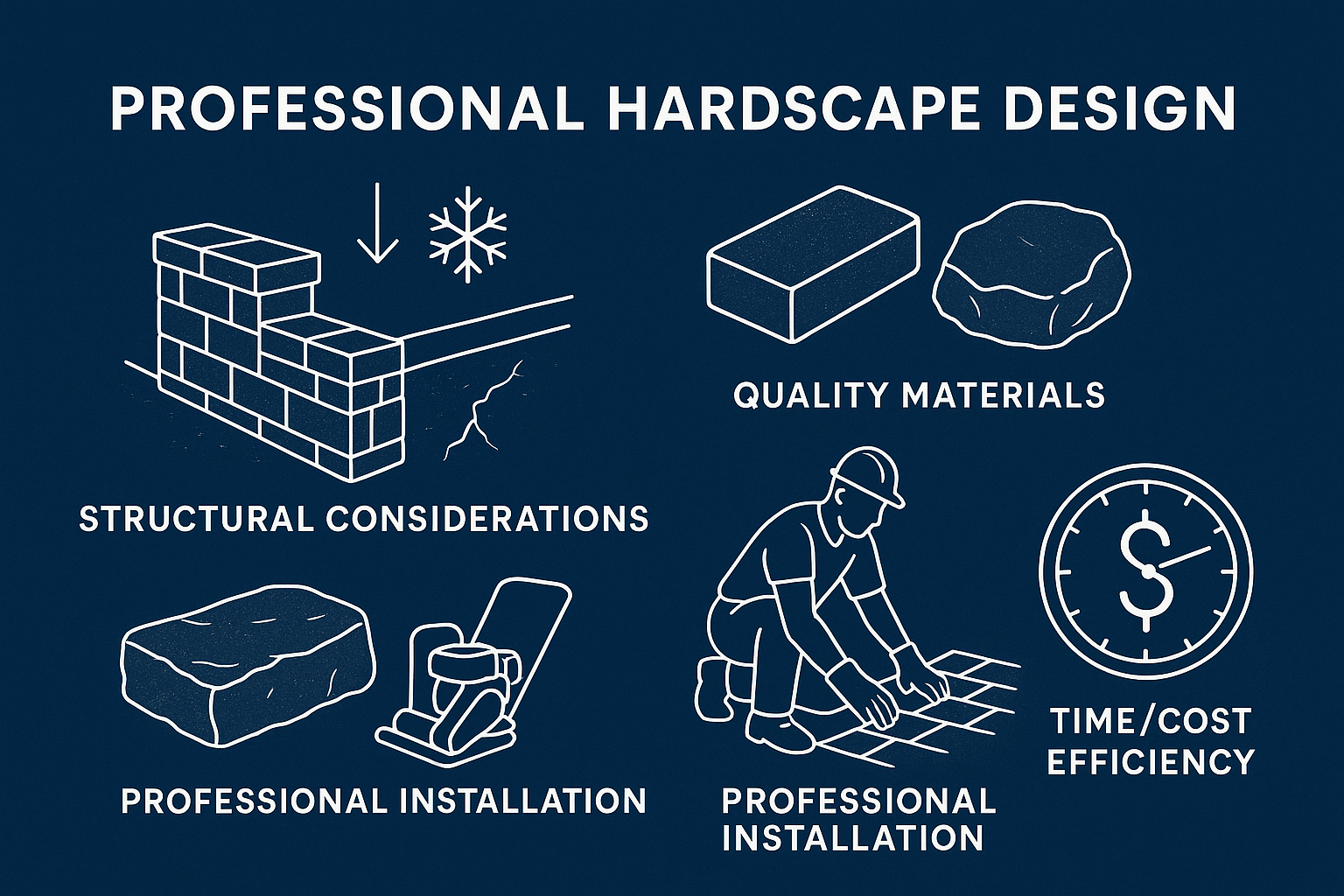 Professional hardscape design showing detailed planning and expertise - hardscape landscaping infographic