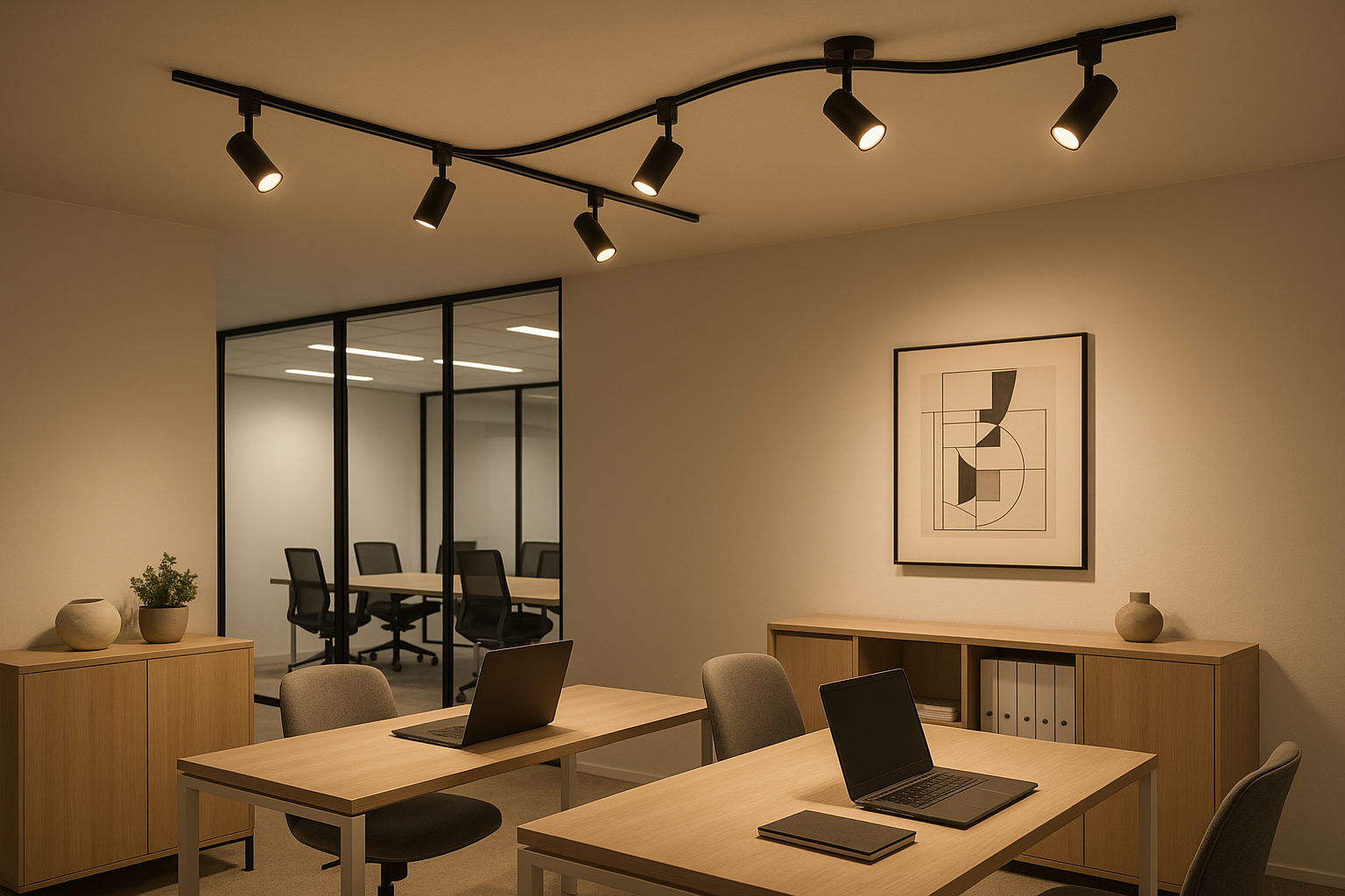Illuminate with Ease: Exploring Flexible Track Lighting 10 Energy-efficient LED flexible track lighting in a modern office space - Flexible track lighting systems