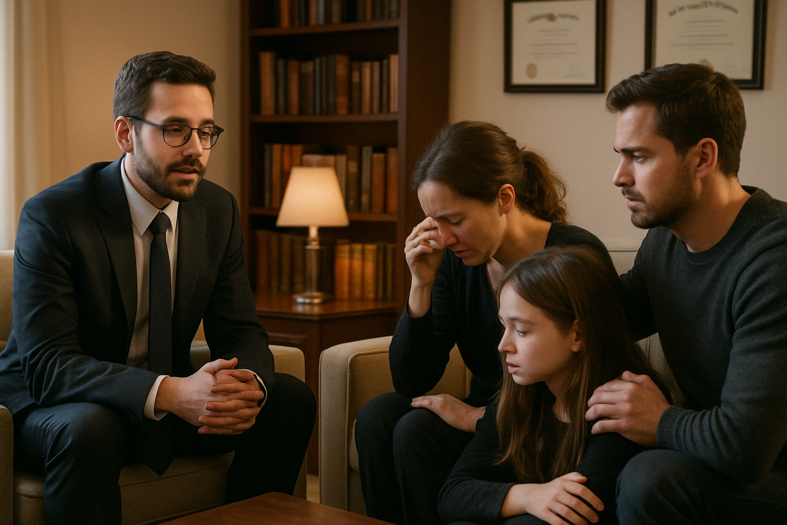 Lawyer meeting with grieving family members - Hollywood wrongful death lawyer