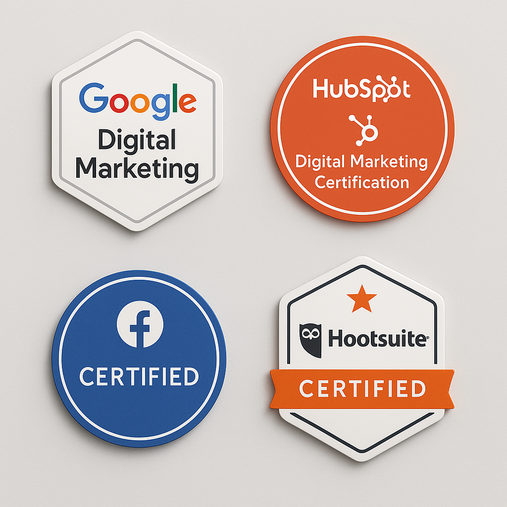 digital marketing certification badges from various platforms - certified for retail online marketing courses