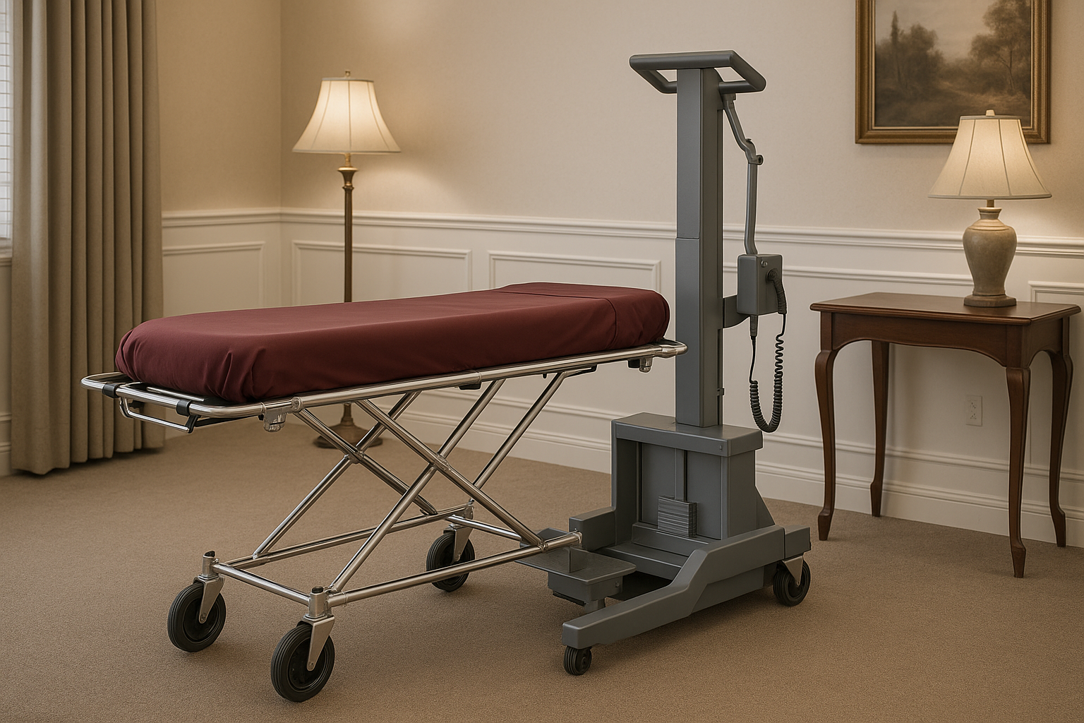 mortuary lift stepper in funeral home setting - mortuary lift stepper