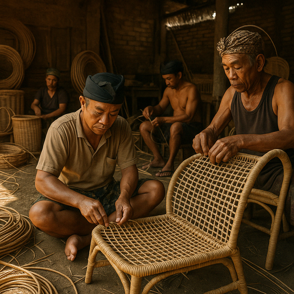 balinese artisans crafting rattan furniture - balinese rattan furniture