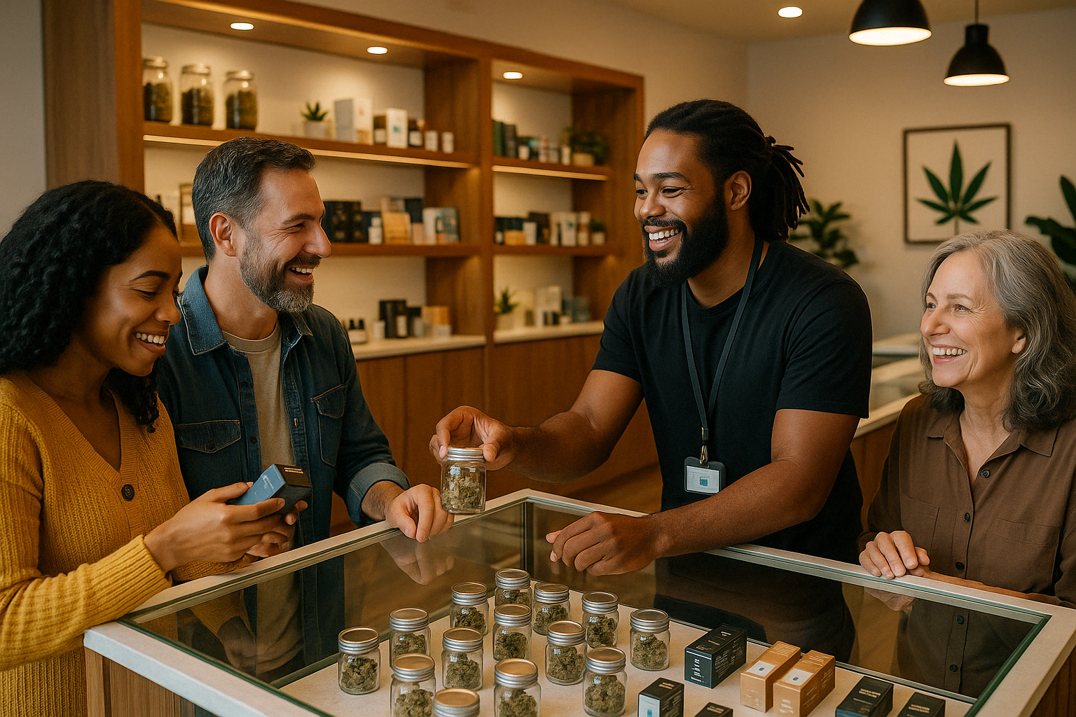 loyal cannabis customers engaging with dispensary staff - dispensary customer retention