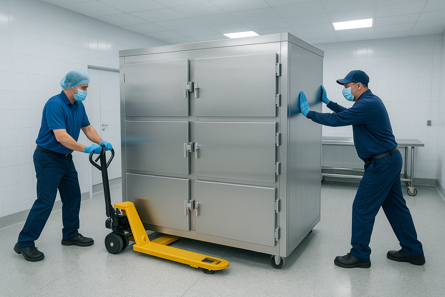 delivery and setup of a morgue freezer unit - morgue freezer rental