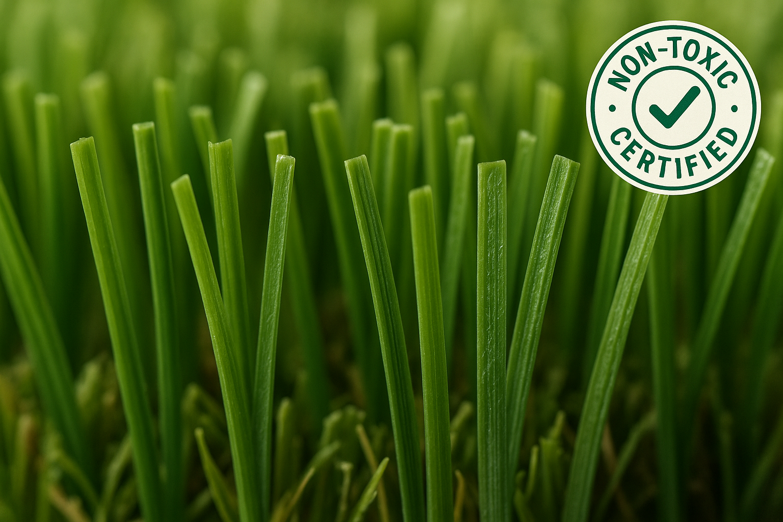 Close-up of synthetic grass fibers showing safety features and non-toxic materials - Synthetic grass for schools