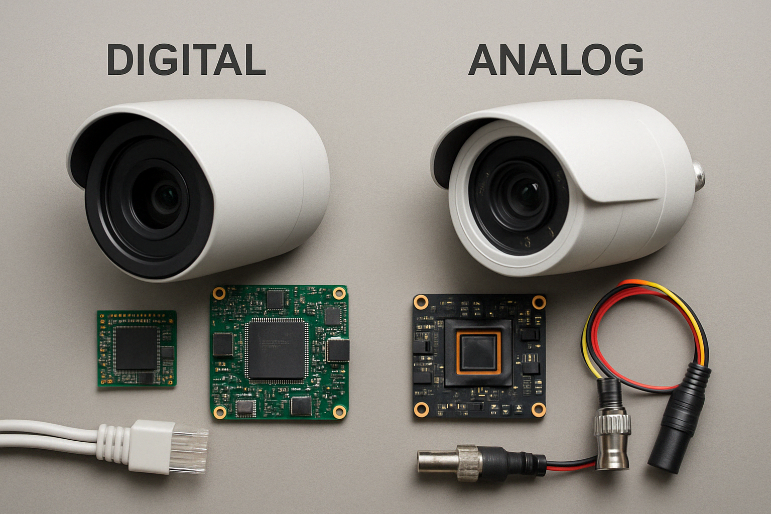 detailed comparison of digital and analog camera hardware components - digital cctv camera