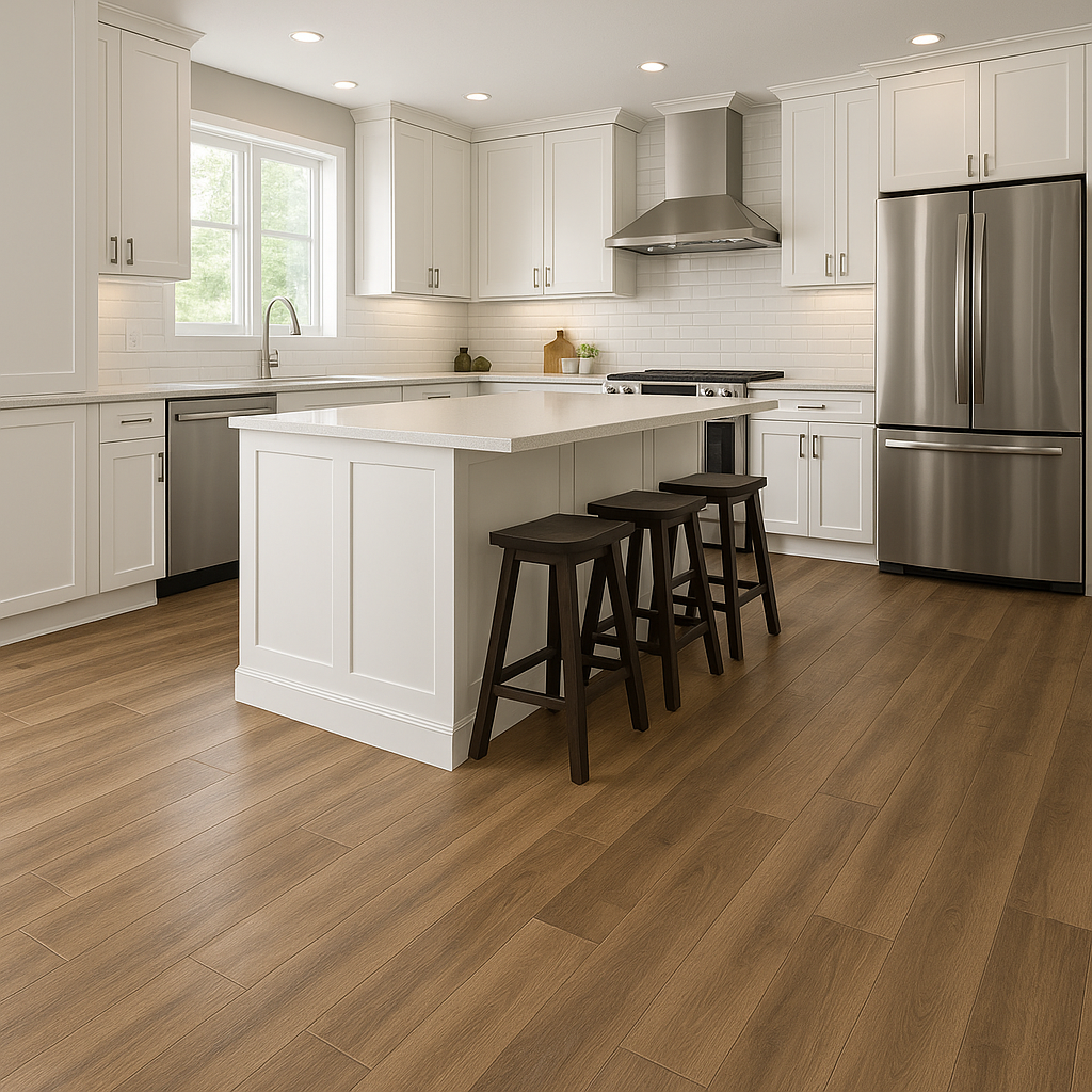 luxury vinyl flooring with cushioned backing in modern kitchen - Anti-fatigue kitchen flooring