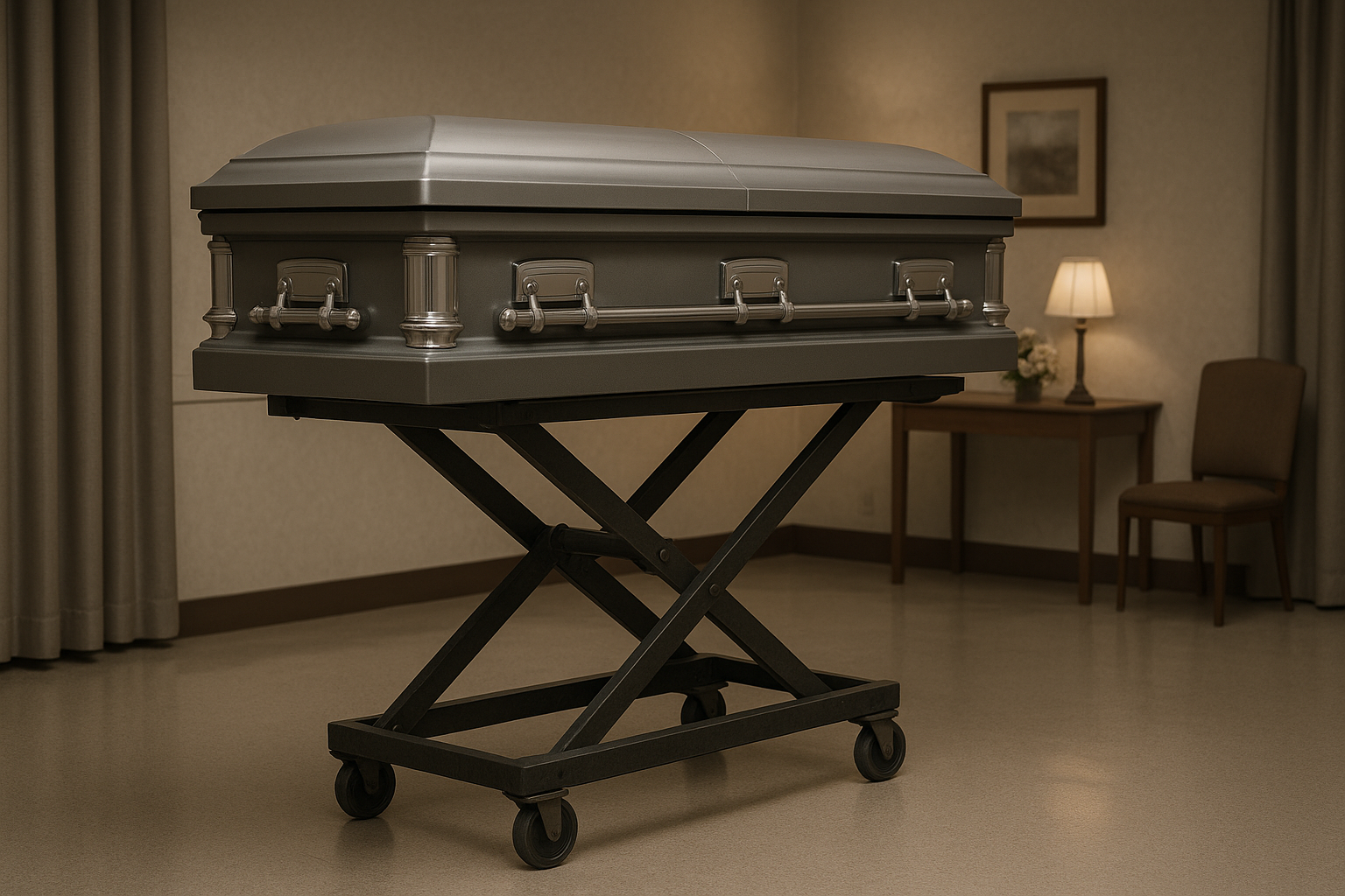 mortuary scissor lift with casket - mortuary lift