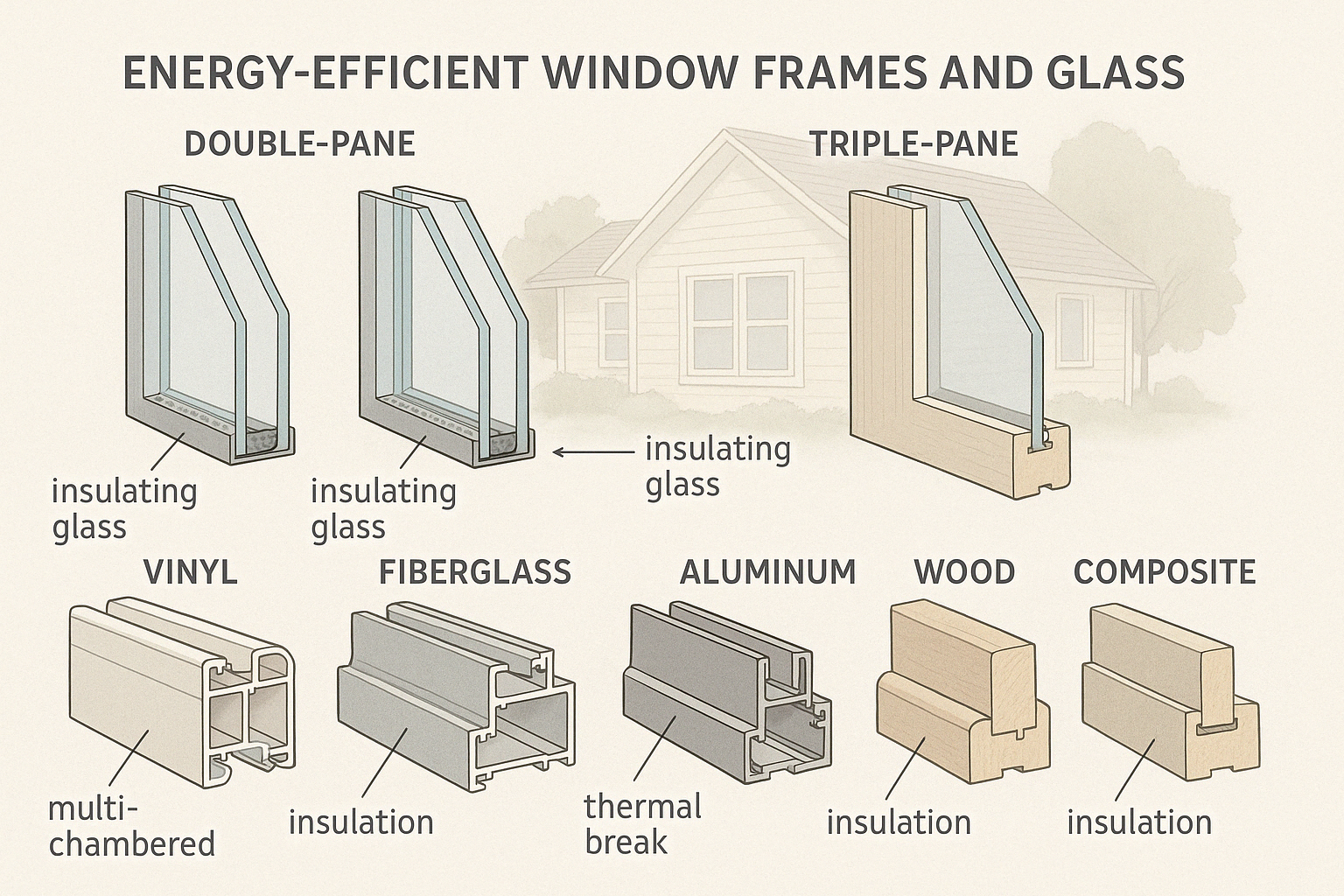Different types of energy efficient window frames and glass options - Energy efficient windows installation