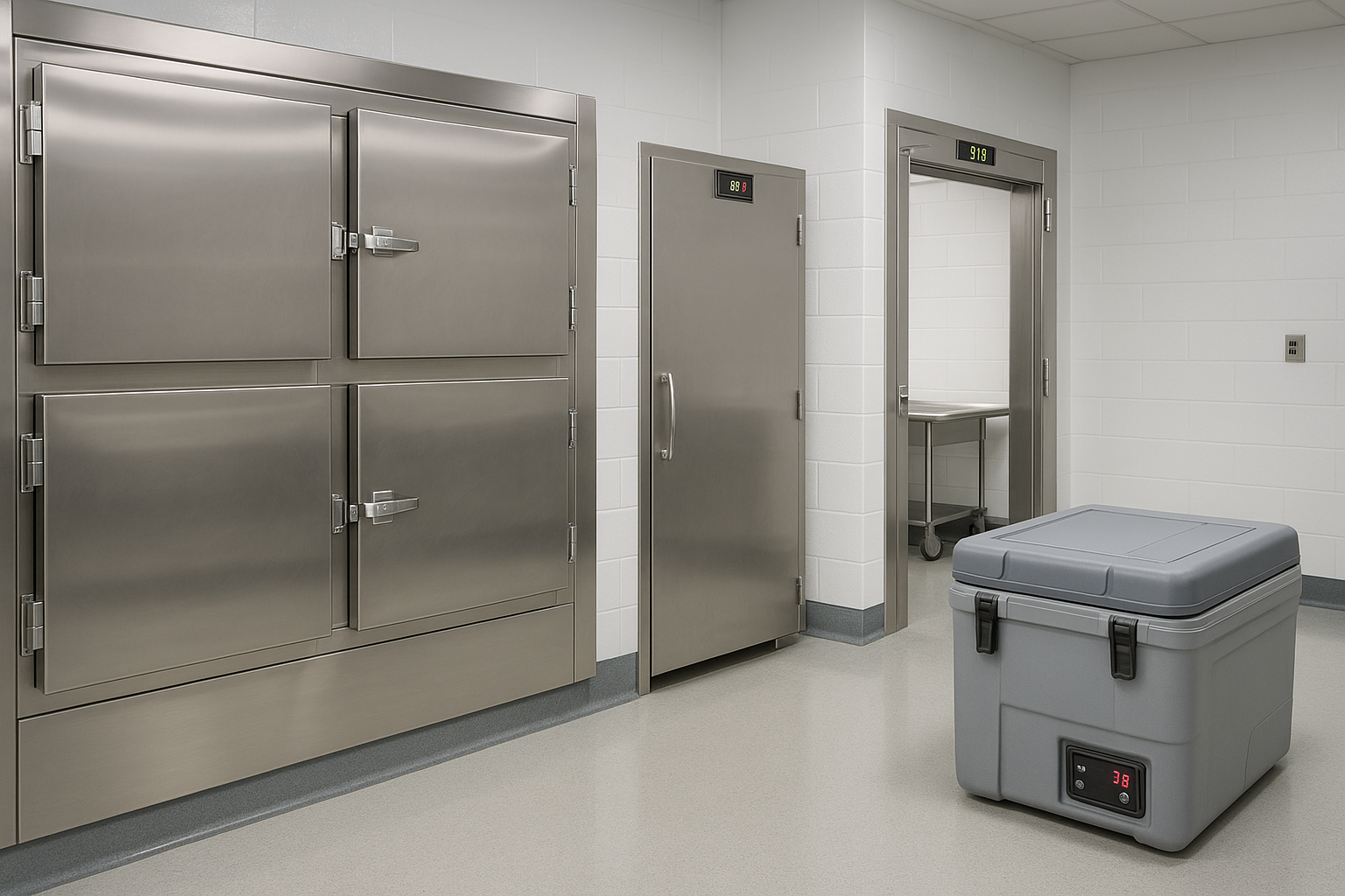 different types of morgue freezers including walk-in units and portable coolers - morgue freezer rental