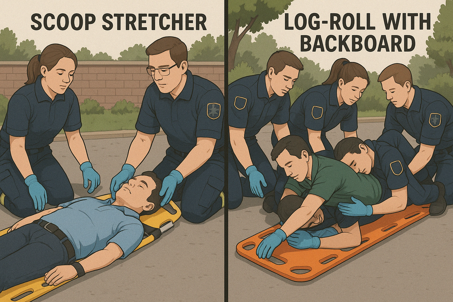 Comparison of scoop stretcher application versus backboard log-roll technique - scoop stretcher