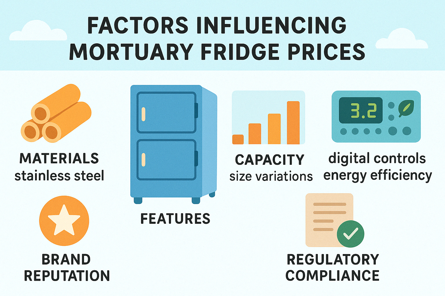 Factors influencing mortuary fridge prices infographic - mortuary fridge price infographic 