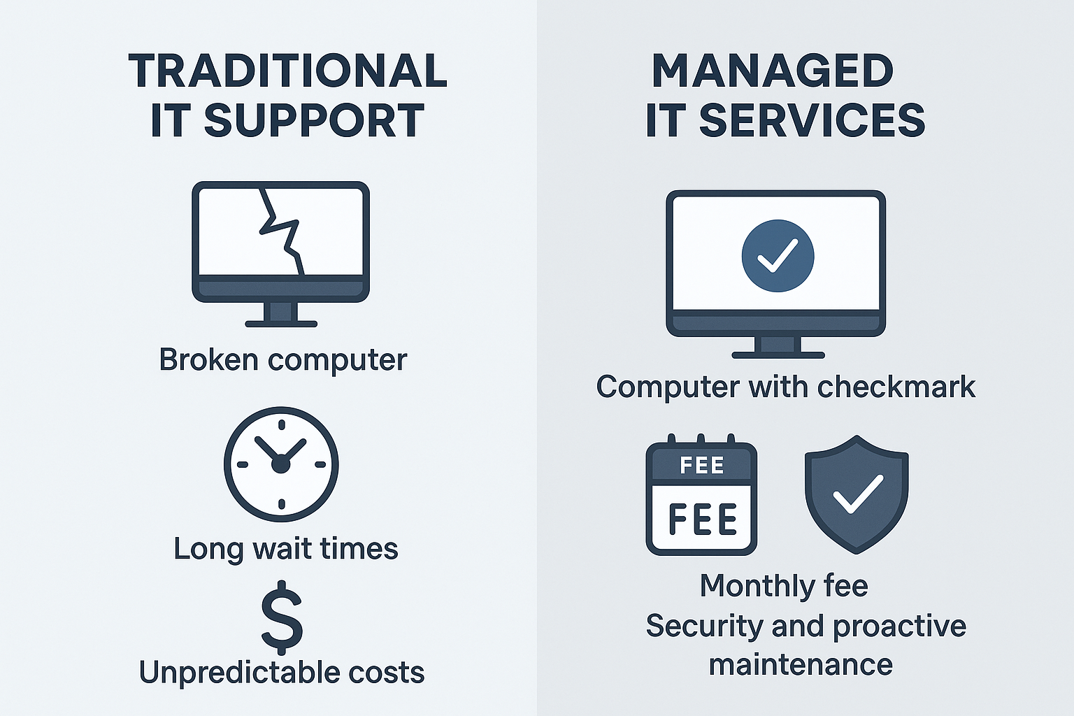 Comparison of traditional IT support versus managed IT services - IT support for small businesses